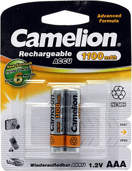 Аккумулятор Camelion NH-AAA1100BP2 (1.2V, 1100mAh) NiMH, Size  "AAA"  (уп. 2  шт)