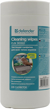 Defender (CLN30322)  Влажные чистящие салфетки в пластиковой тубе для экранов всех типов (100шт)