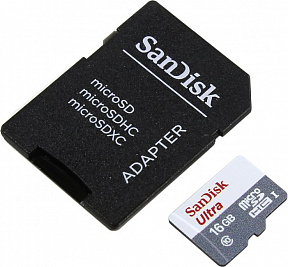 SanDisk Ultra (SDSQUNS-016G-GN3MA) microSDHC Memory Card 16Gb UHS-I U1 Class10  +  microSD--) SD  Ad