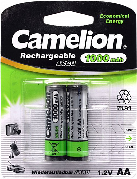 Аккумулятор Camelion NC-AA1000-2  (1.2V, 1000mAh) NiCd, Size "AA" (уп. 2 шт)