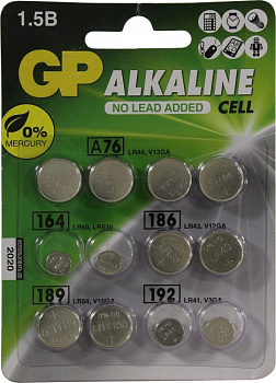 GP ACM01F—2CR12 Набор батареек щелочных (alkaline) 1.5V, 4xLR44, 2xLR43, 2xLR41, 2xLR621, 2xLR1130,