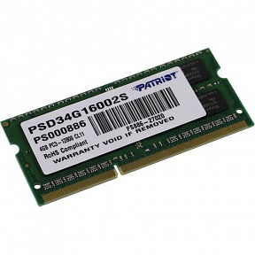 Patriot (PSD34G16002S) DDR3 SODIMM 4Gb (PC3-12800) CL11  (for NoteBook)